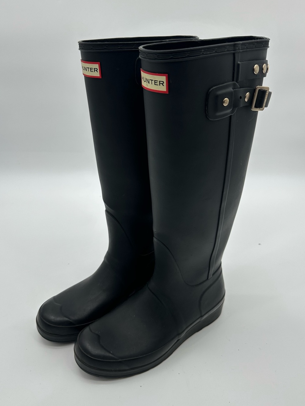 Hunter Black Matte Tall Studded Boots size 8